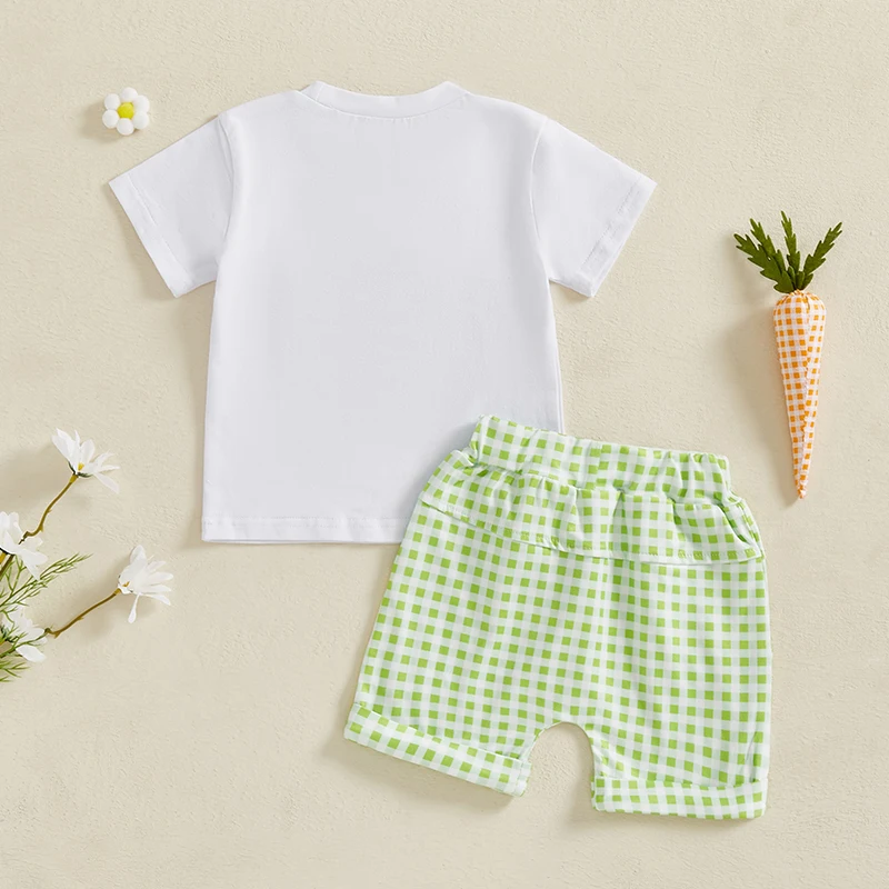 Toddler Baby Boys Easter Outfits Embroidery Crew Neck Short Sleeve T-Shirt with Shorts 2 Pcs Set Perfect for Summer