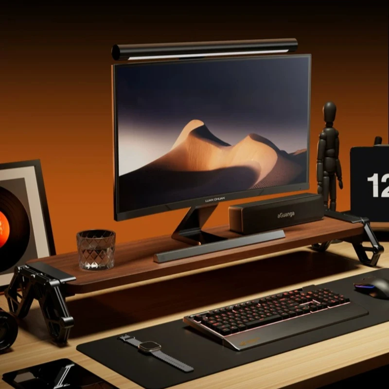Wooden Monitor Riser Stand Office Desktop Adjustable Height Monitors Holder Laptop Storage Support Monitor Organizer Bracket