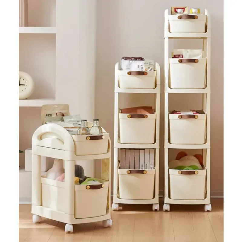 

Cream Style Multi Layer Shelf Living Room Kitchen Crevice Storage Cabinet Children's Toy Sorting Box Wheeled Snack Cart