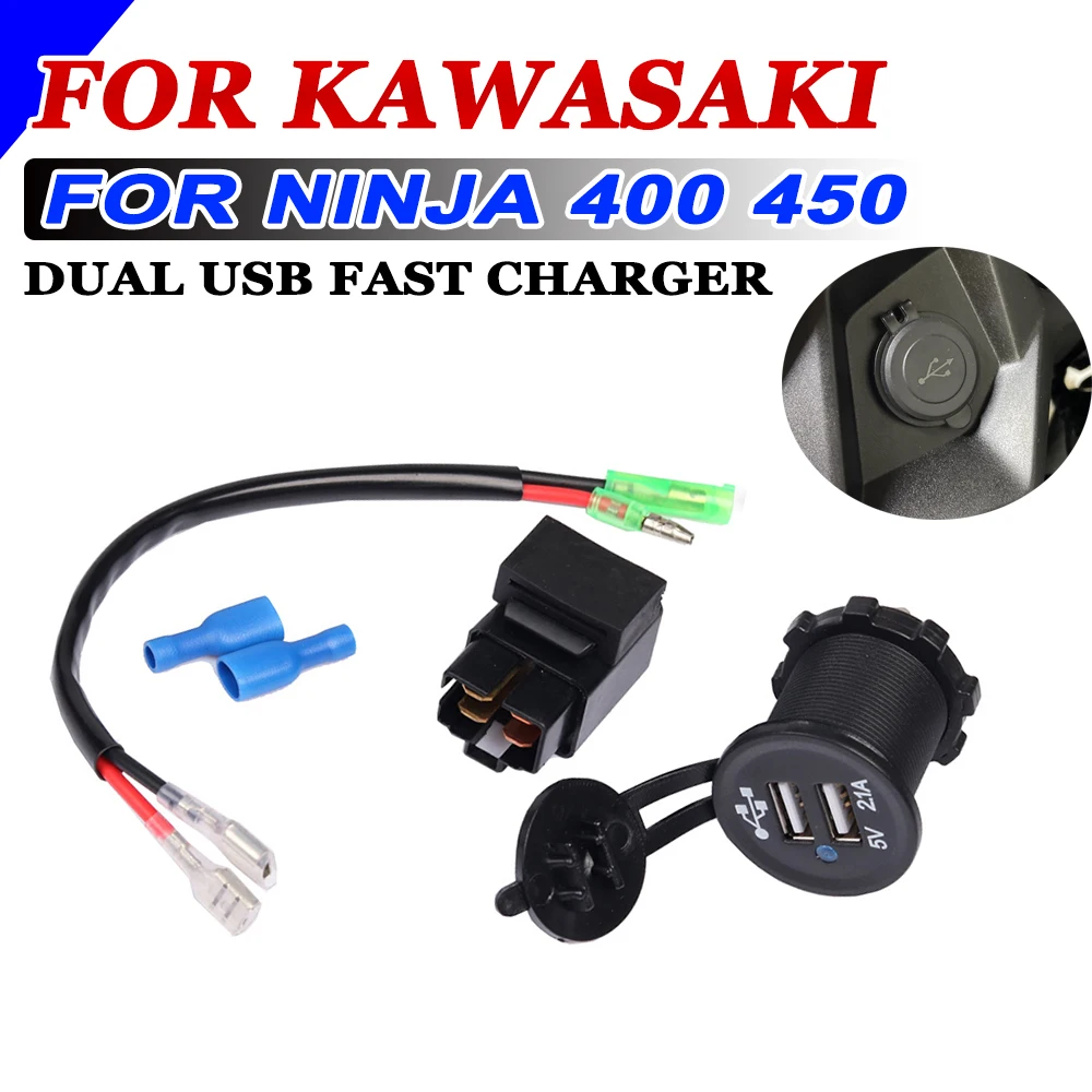 For Kawasaki Ninja400 Ninja650 Ninja 400 650 Motorcycle Accessories Dual USB Fast Charger Relay Adapter Plug Socket