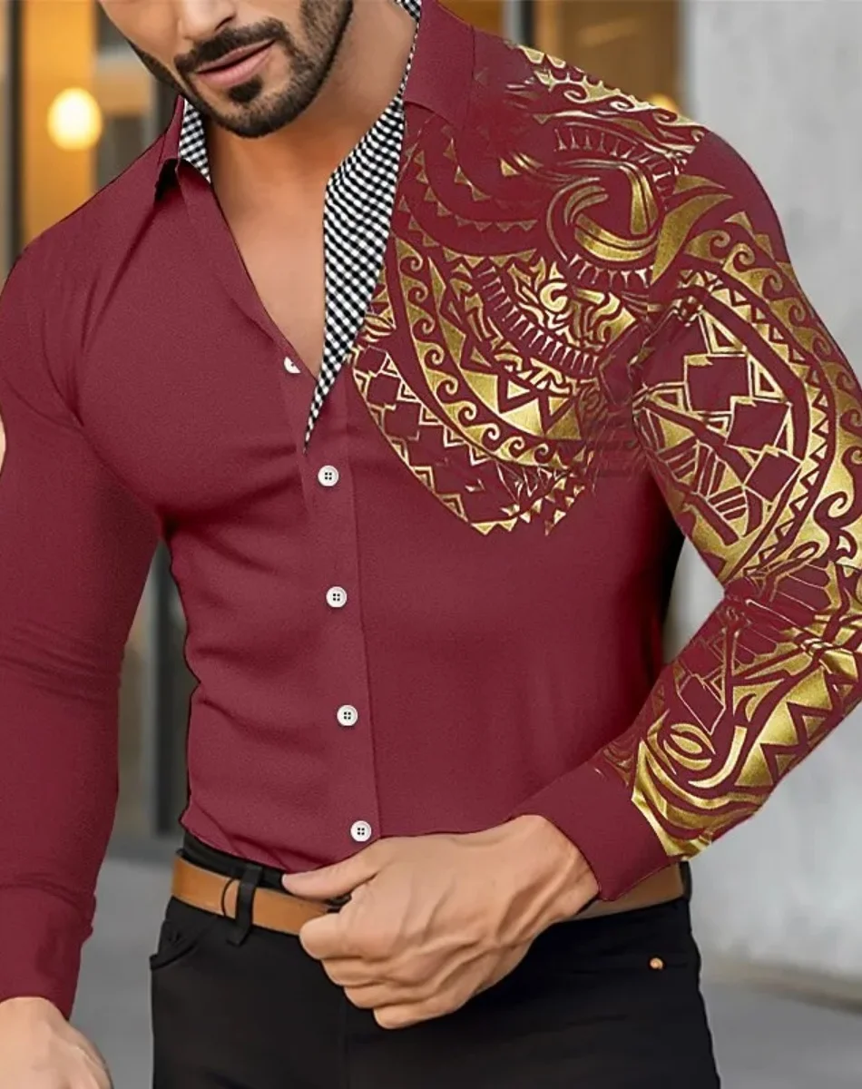 2025 Новые продукты Мужская рубашка Рубашка на пуговицах Повседневная рубашка с длинным рукавом ярко-золотой лацкан Весна Осень Офис Карьера Свадебная вечеринка