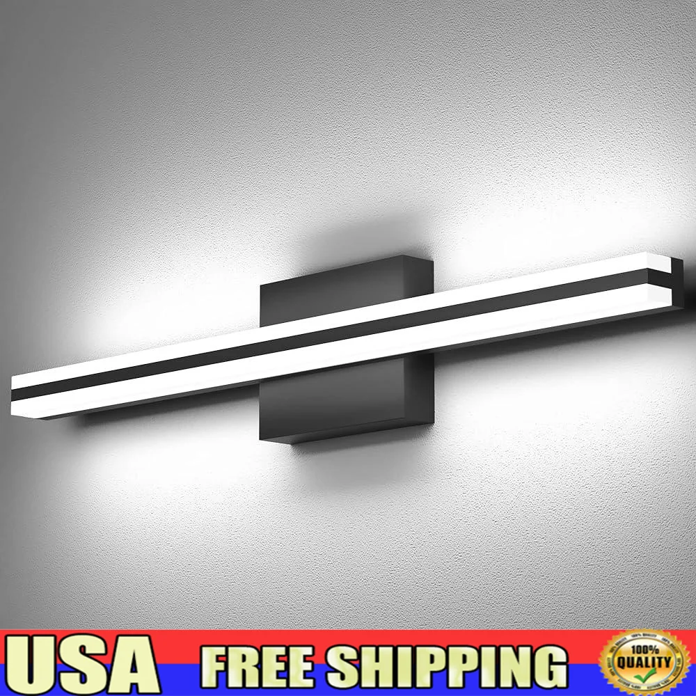 Dimmable Bathroom Vanity Lights LED Wall Fixture Modern Black Hardwired Over Mirror Lighting Moisture Proof Easy Installation