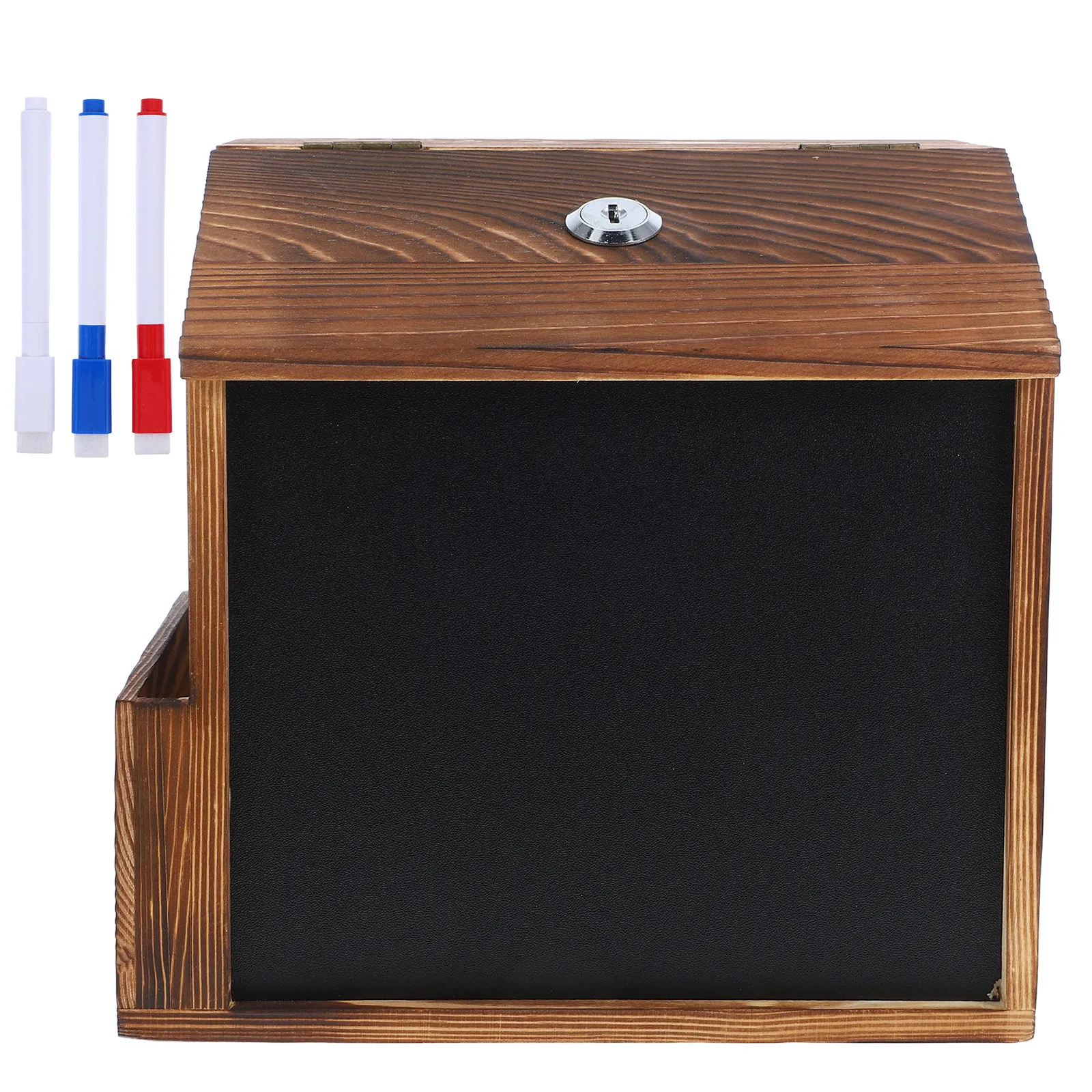 Vintage Wood Wall Mounted Suggestion Box Lockable Donation Collection Ballot Box Chalkboard for Office School Home