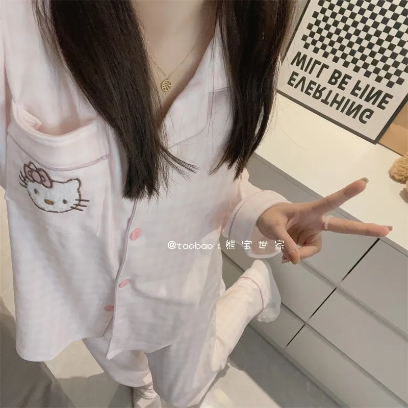 

2 шт., осенние пижамы из чистого хлопка с длинными рукавами для милых девочек, кавайный дьялин, теплый комплект, домашняя одежда