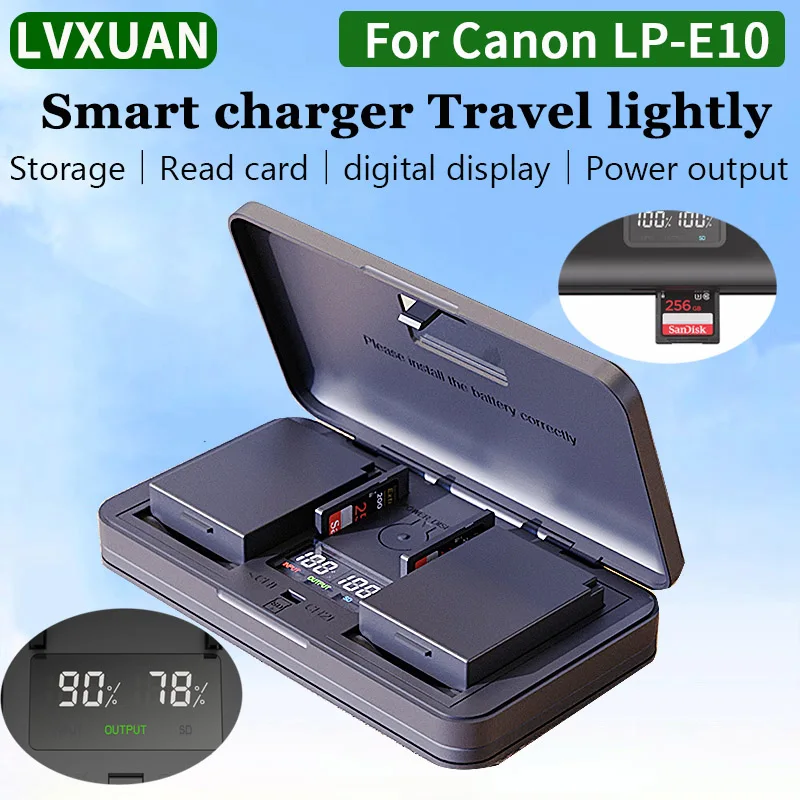 

LVXUAN LP-E10 Battery Charger with Card Reader.For Canon EOS Rebel T3/T5/T6/T7/T100, X50/X70/X80/X90 3000D, 2000D, 1500D cameras