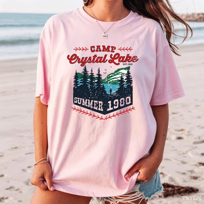 Vintage Camp Crystal Lake T-shirt Retro Horror Movie Tshirt Halloween Tee Men Women Short Sleeves Casual Tops Halloween Gift