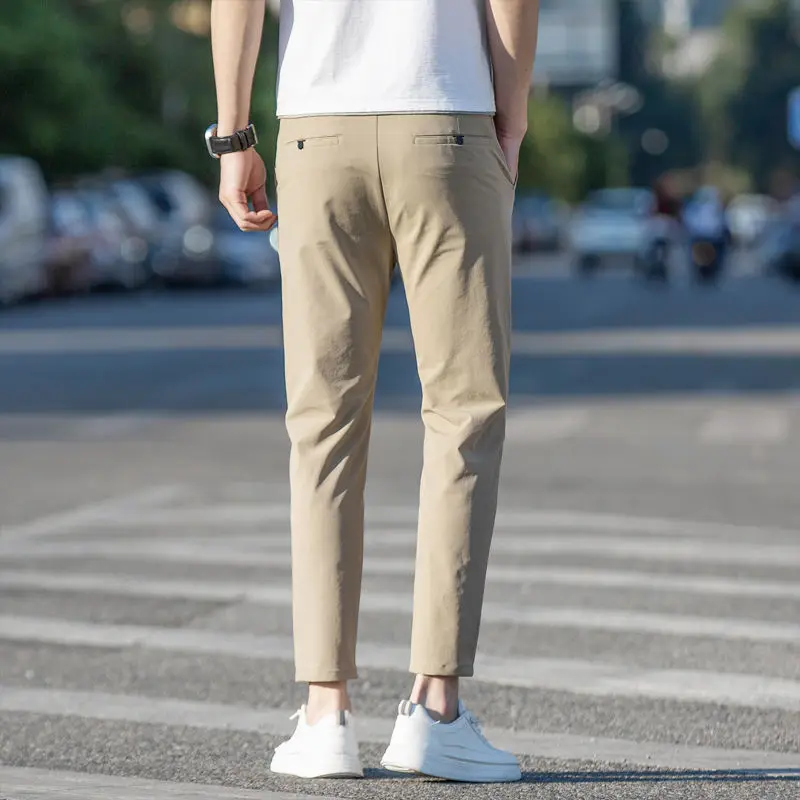 Men's Summer Pants Work Khaki Tressed Slim Fit Office Clothes Offer Male Suit Trousers Spring 2024 Up Clothing Premium