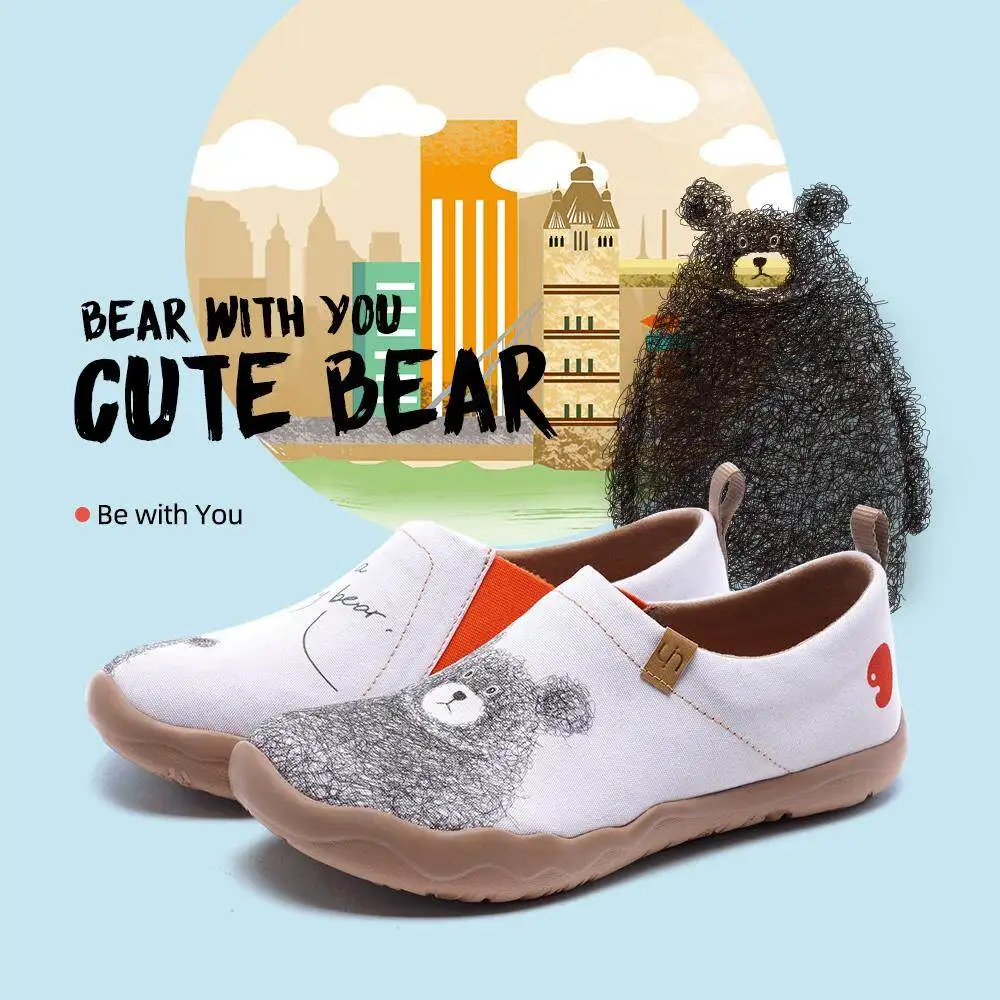 UIN Fashion retro cute cartoon animal bear women\'s shoes sports art casual canvas travel shoes BE WITH YOU