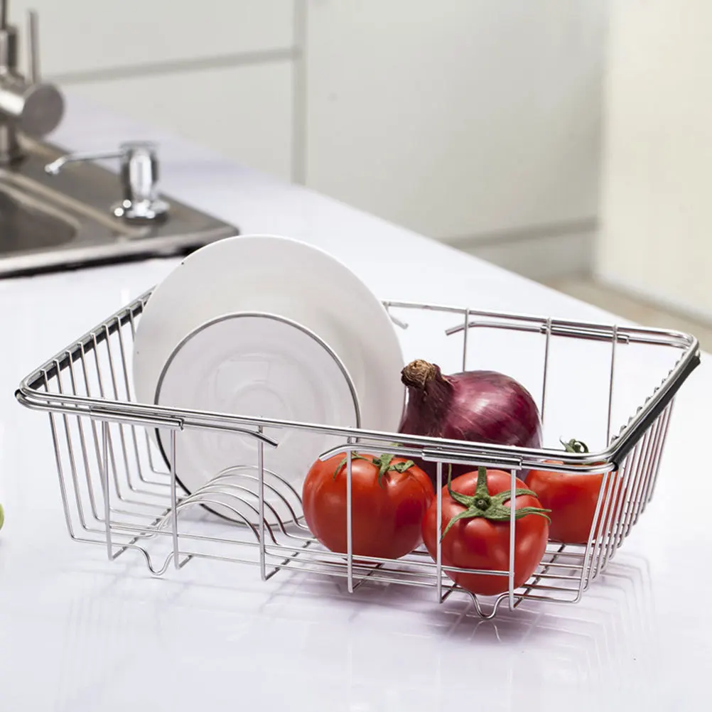 

Kitchen Sink Drain Basket Stainless Steel Extendable Vegetable Fruit Strainer Basket Over Sink Draining Rack Organizer