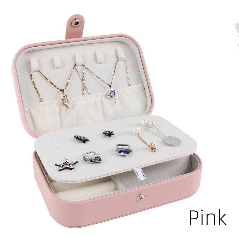 

Double Storage Box Ring Earrings Organization Small Fine Grid Pattern Palm Zipper Bag Large Flap Leather Double Box