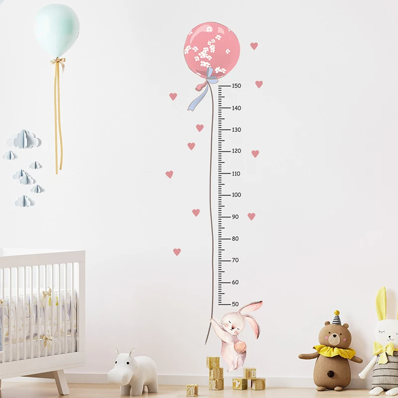 Balloon Rabbit Wall Stickers For Baby Girls Room Kids Room Height Ruller Grow Up Chart Height Measurement Wall Decals