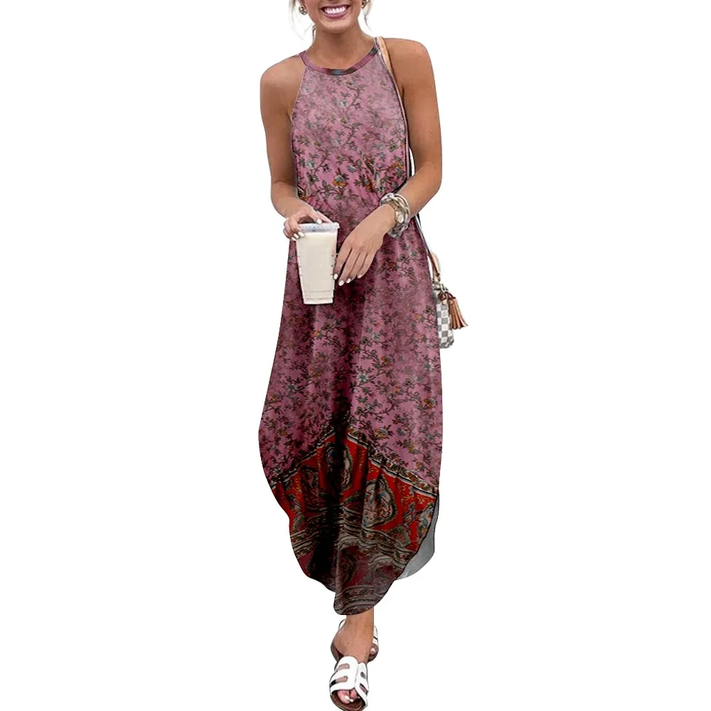 Vrouwen Maxi Jurken Vintage Bohemen Gedrukt Mouwloze Vrouwen Causale Zomer Strand Jurk Sojinm Sling Lange Jurken Streetwear