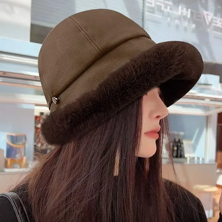 

Plush hat for children to show off face, Korean version fisherman hat for cycling, ear protection, and cold protection