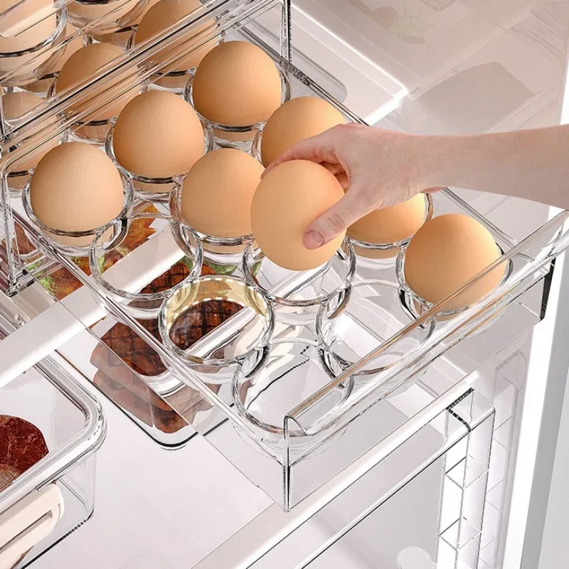 Drawer-type Egg Box Food-Grade Egg Organizer Stackable Fresh-keeping Box Egg Basket Kitchen Fridge 12/18Grid Egg Holder Shelf