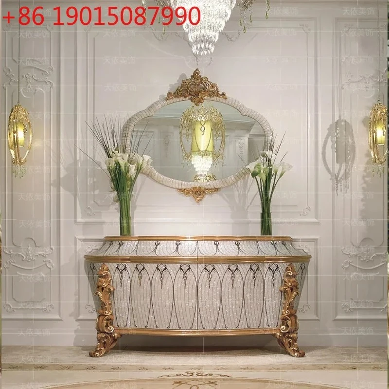 French Luxury Court Wine Side Cabinet White Shell Glass Door Display Cabinet European Living Room Wine Cabinet