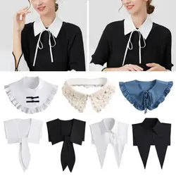 Women Cotton Fake Collar Blouse Vintage Solid Detachable Shirt Collar False Lapel Blouse Top Women Clothes Accessories Fashion