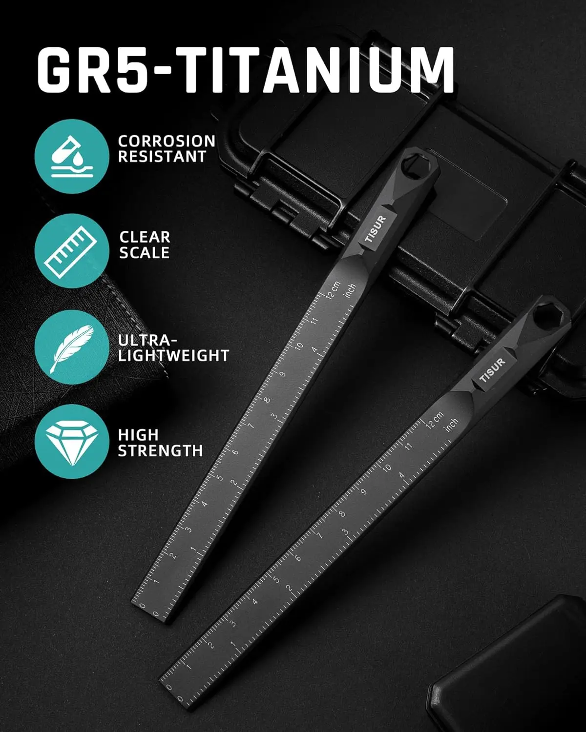 Titanium Straight Ruler, Titanium Alloy Outdoor Metal Tools Self-Defense Hard Ruler Waist Hanging Crowbar