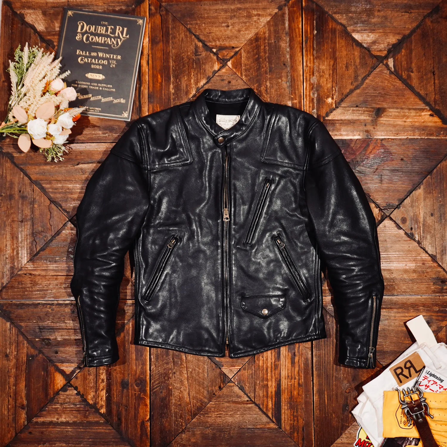 Tailor Brando Heavy Washed Vegetable Tanned Cowhide Classic Venom Men's Retro Short Genuine Leather Jacket