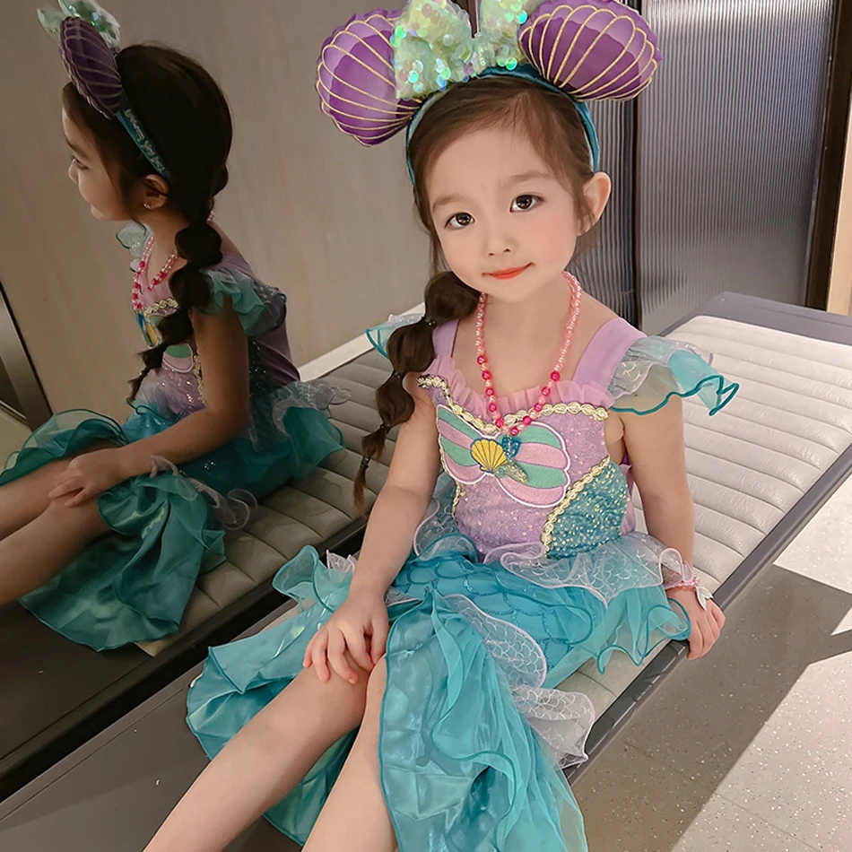 Vestido de sirena para niñas, vestido de princesa Ariel de cumpleaños para niños, Halloween, Carnaval, fiesta de Pascua, disfraz de niña Cosplay