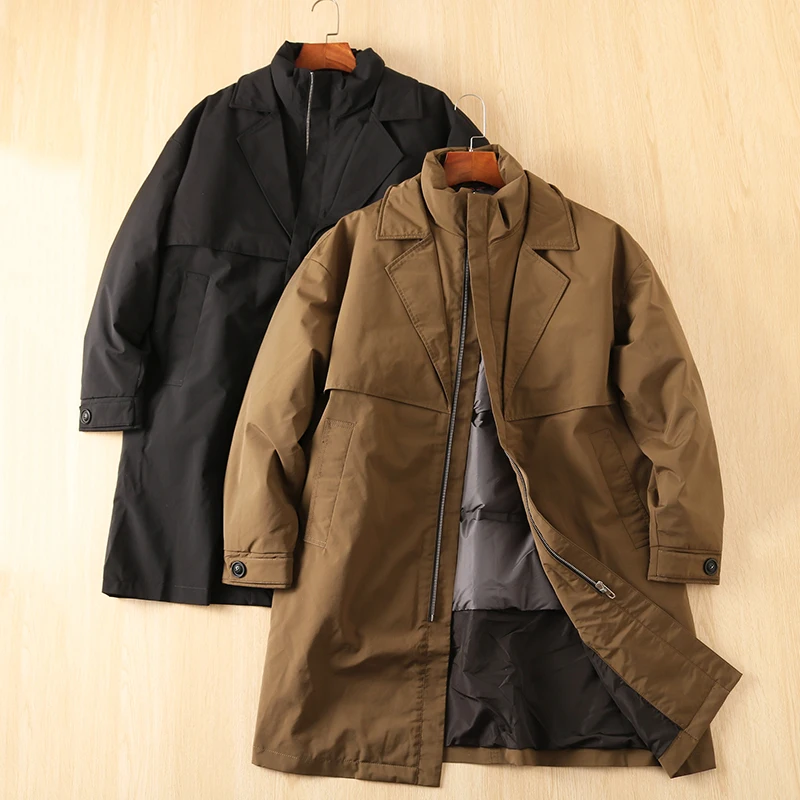 

Men's Faion Urban Deco Sle Double Layer Collar down Jaet 90% Du down Mid-Length Autumn Winter Luxury Lightweight