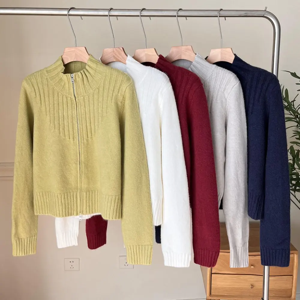 

Korean Women's Double Zipper Knitted Jacket Gentle Wind Collar Autumn Winter New Style 00SY-10048
