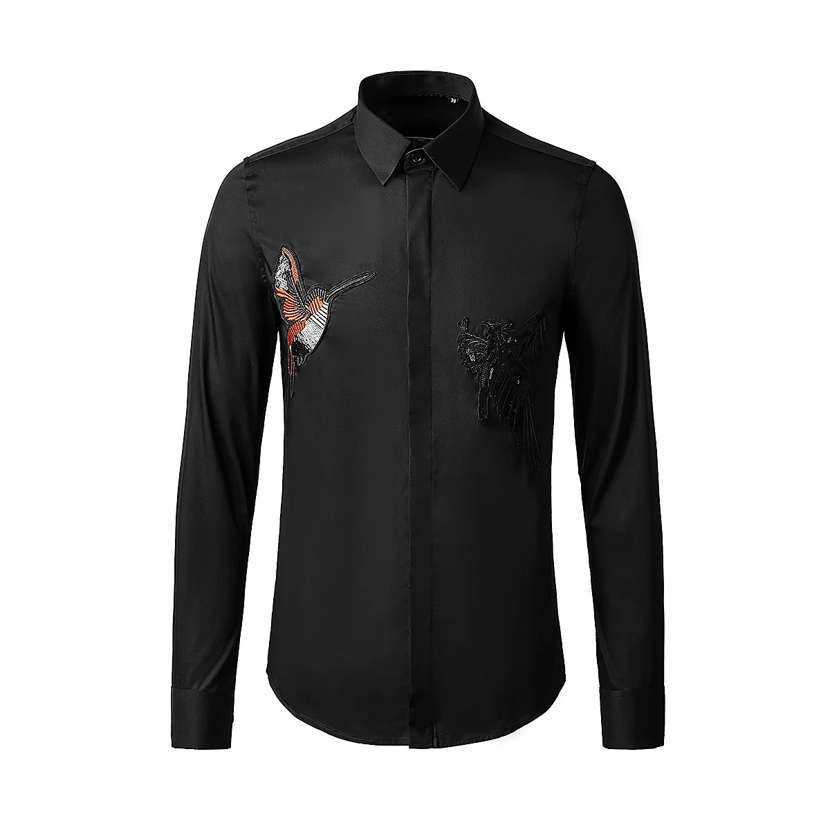 Spring and Autumn Animal Bird Heavy Industry Bead Embroidery Pure Cotton Casual Slimming Long Sleeve Shirt