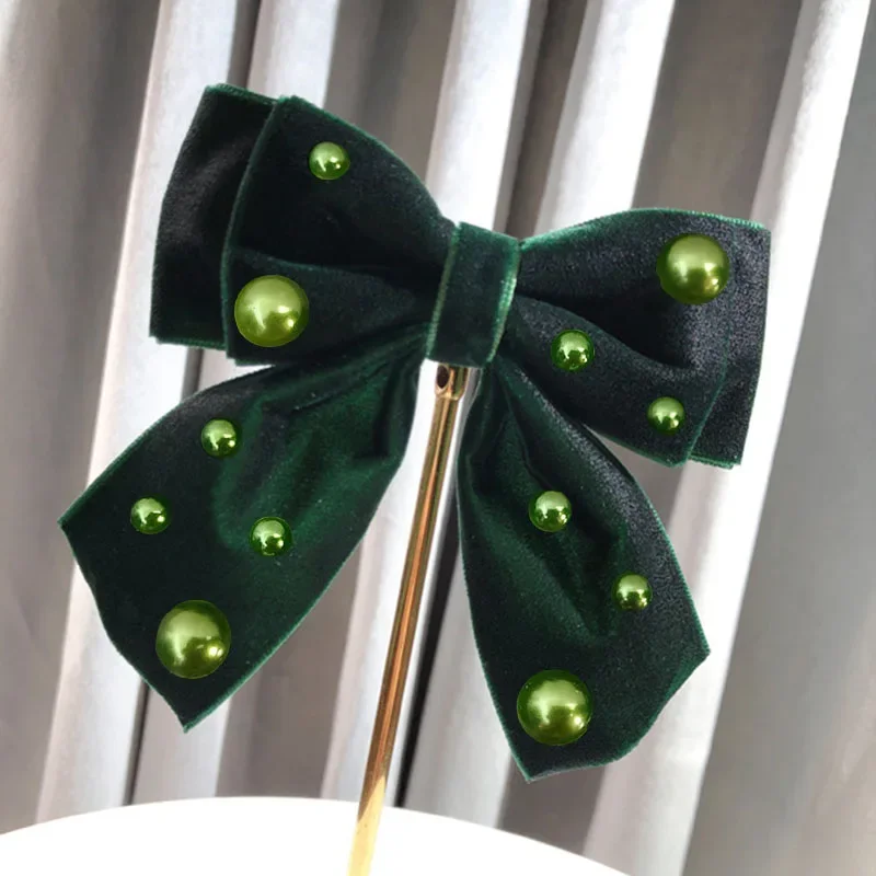 

Original Handmade Women's Velvet Pearl Bow Ties British Korean College Style Vintage Shirt Collar Bows Lolita Headwear Hair Clip