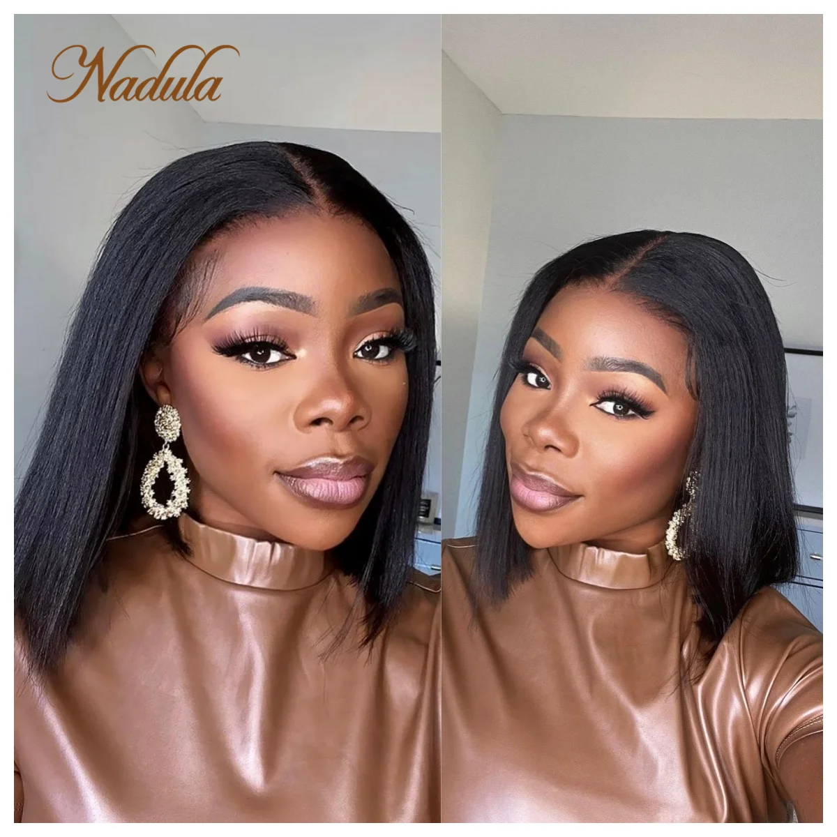 Nadula Hair Pre Cut Lace 13x4 Bob Lace Front Wig 100% Human Hair Wigs Human Hair Short Bob Lace Wig 7x5 Closure Wig 150% Density