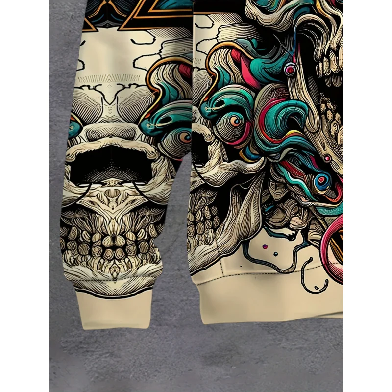 هوديي رجالي مطبوع عليه جمجمة ثلاثية الأبعاد - تصميم مخدر نابض بالحياة، مقاس فضفاض، بلوفر كاجوال بأكمام طويلة، أنماط لافتة للنظر #5