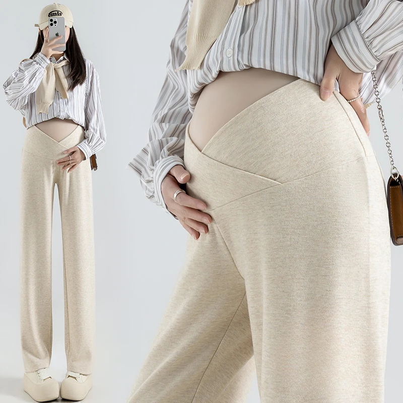 Across V High Waist Belly Maternity Pants Loose Straight Trousers Clothes for Pregnant Women 2024 Spring Thin During Pregnancy