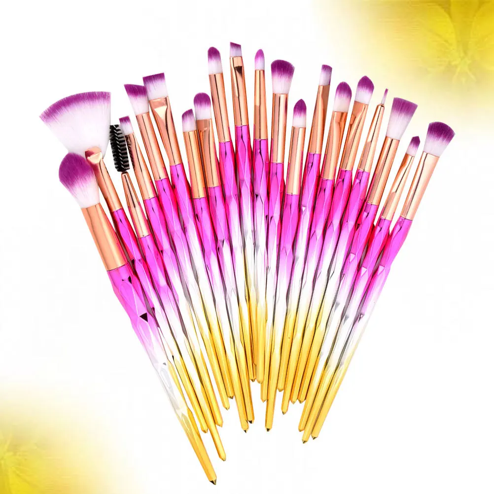 مجموعة فرش مكياج مكونة من 20 قطعة بمقبض شفاف لكريم الأساس وكحل الشفاه وخافي عيوب الحواجب وأدوات متدرجة باللون الوردي والفضي #5