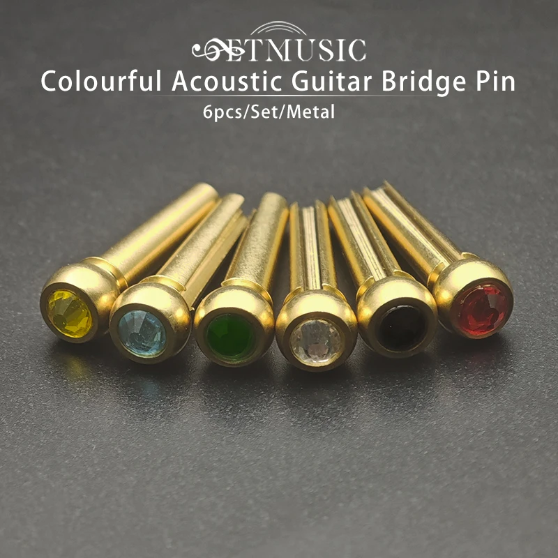 6 pçs/set colorido guitarra acústica ponte pino diamante estilo corda pinos unhas seis cores ouro