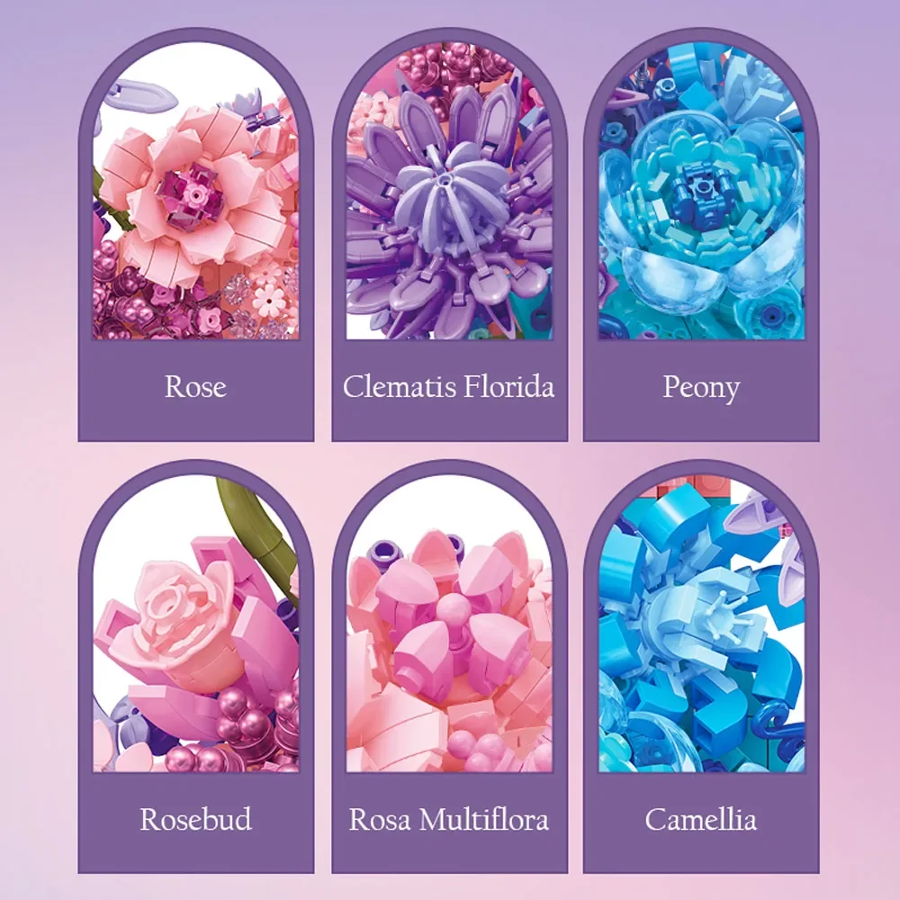 ตัวต่อสร้างสรรค์ 977 ชิ้น ชุดดอกไม้พระจันทร์แสนโรแมนติก ดอกไม้อมตะ แบบจำลอง DIY MOC บล็อกตกแต่งผนังบ้าน ของขวัญ