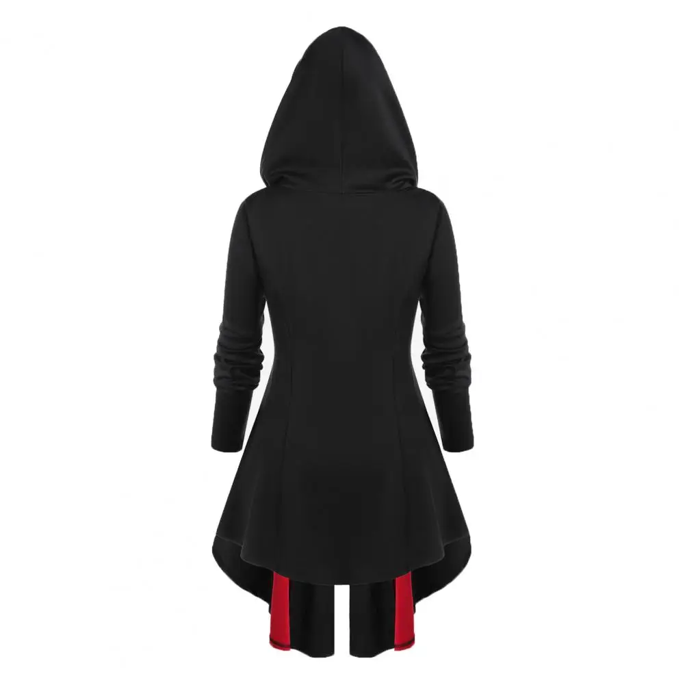 

A-line Dress Lace-up Strap Cosplay Dress with Irregular Hem Hooded Design for Women Zipper Closure Midi Dress for Halloween