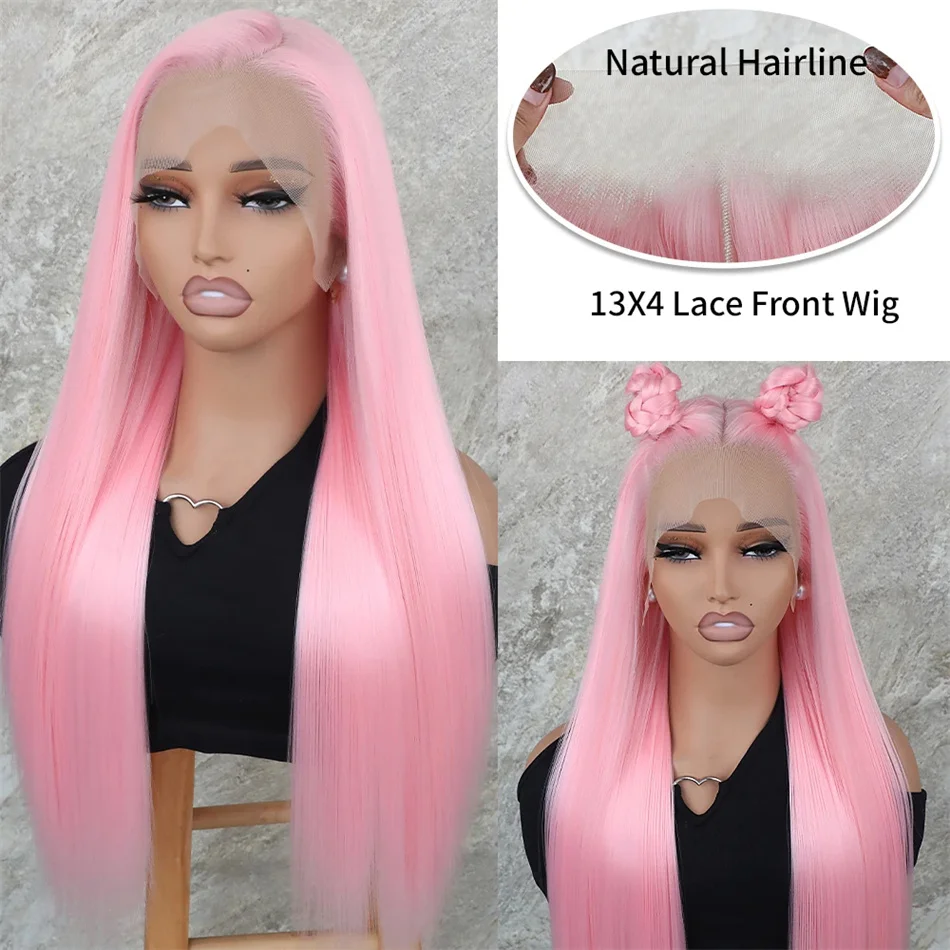 Pink Colored 13x4 Hd Lace Front Human Hair Straight Wigs 13x6 Hd Lace Frontal Wig 30 Inch Preplucked Human Hair Wigs for Women