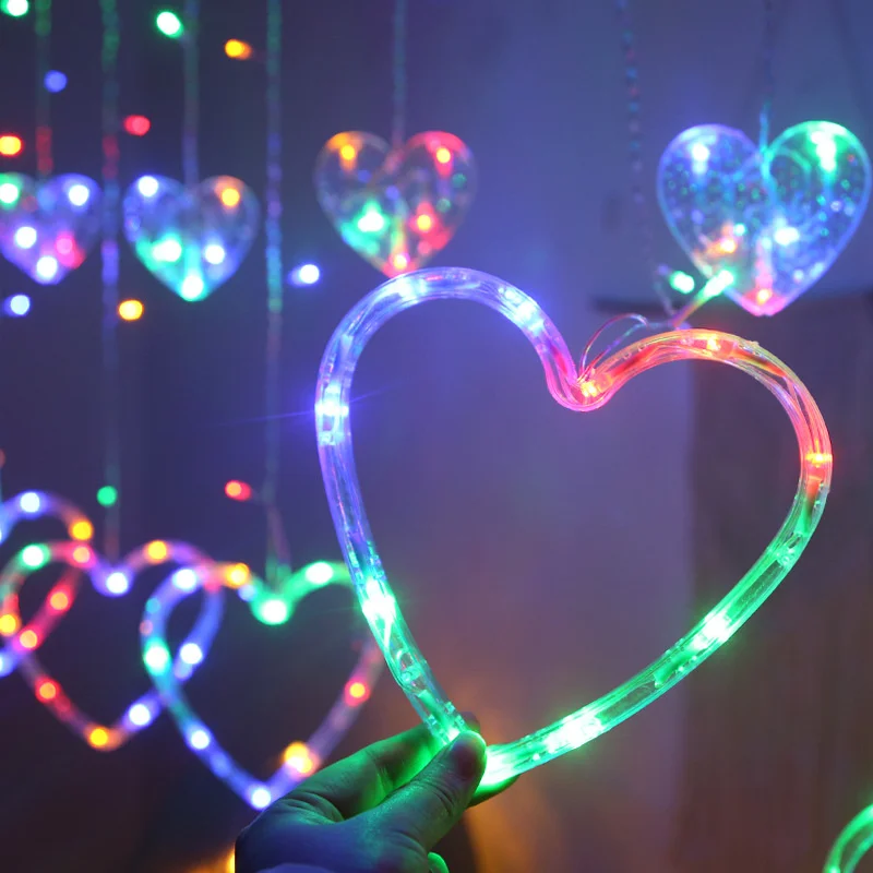 New EU Plug Heart Shaped Curtain String Lights 8 Modes Christmas Garland Fairy Lights for Home Party Wedding New Year Decoration