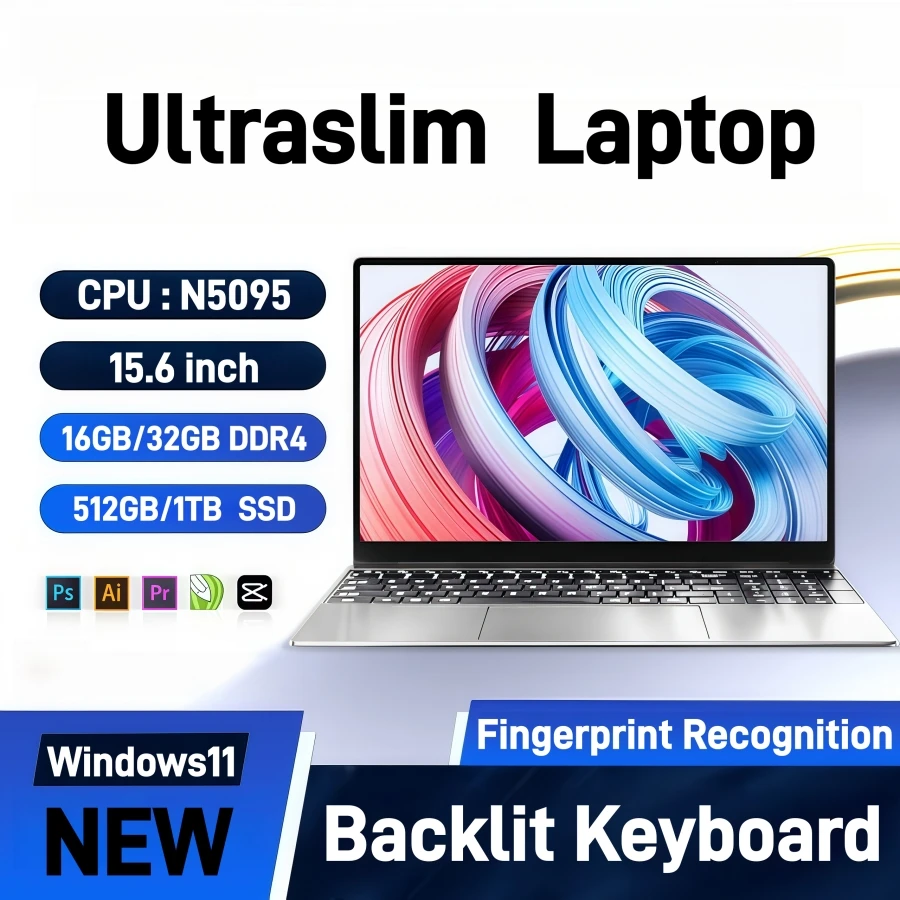 كمبيوتر محمول للألعاب Intel N5095 مقاس 15.6 بوصة كمبيوتر محمول محمول IPS 16GB 32GB DDR4 512G/1 تيرا بايت SSD Windows11 صفقات لوحة المفاتيح بإضاءة خلفية