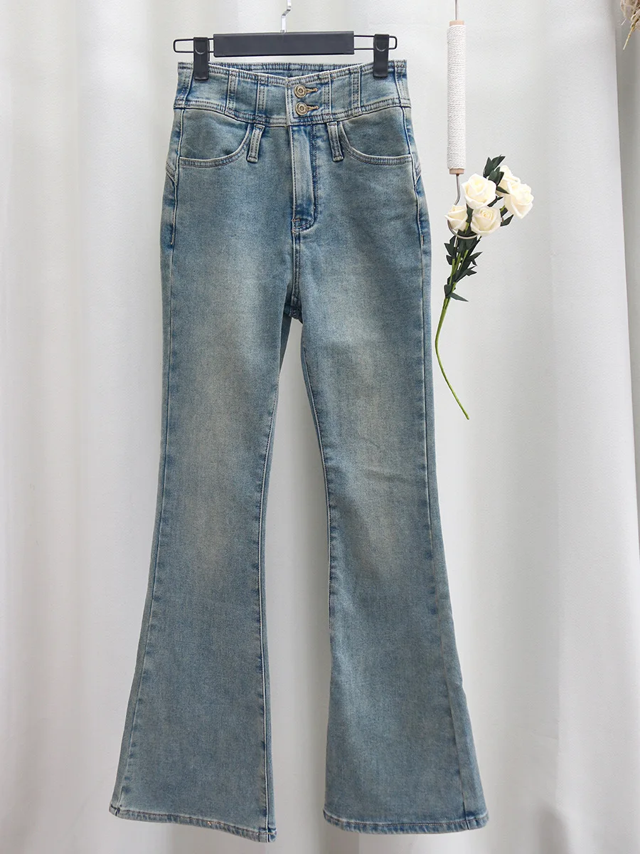 

Divine Pants Regular Size Small Thin Fce Micro Flare Jeans Genuine Leather Belt Wine Cup Waist Casual Cotton Button Winter...