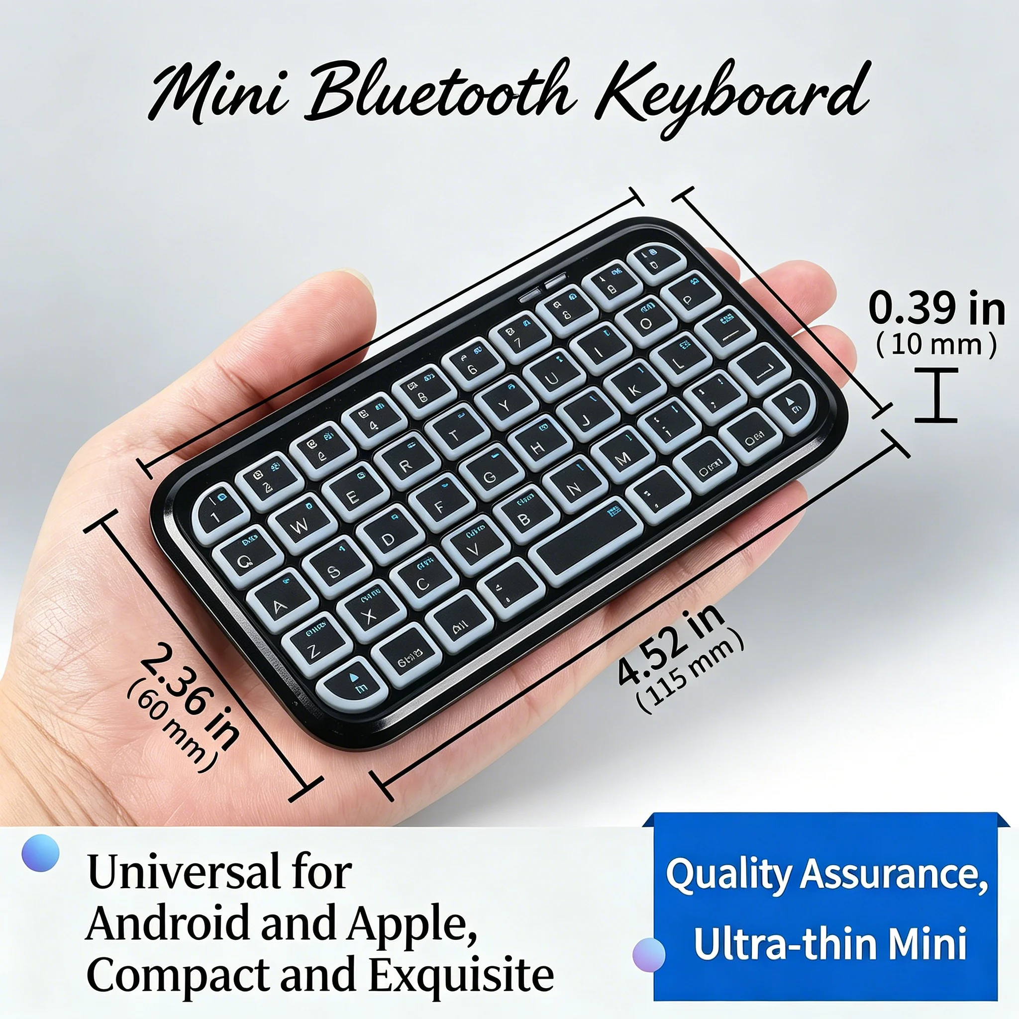 

49 Keys Slim Mini Wireless Keyboard Rechargeable Bluetooth & Wired Dual Mode Backlight Pocket Keypad for Phone Tablet Daily Use