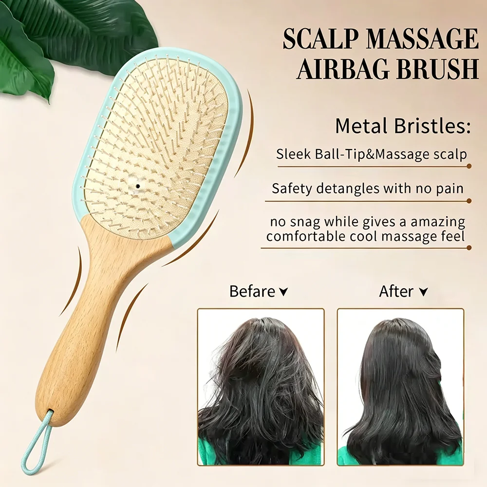 

Macron Safety Cushion Comb With Oak Handle Anti-Static Scalp Massage Anti-Static For Daily Hair Care And Styling