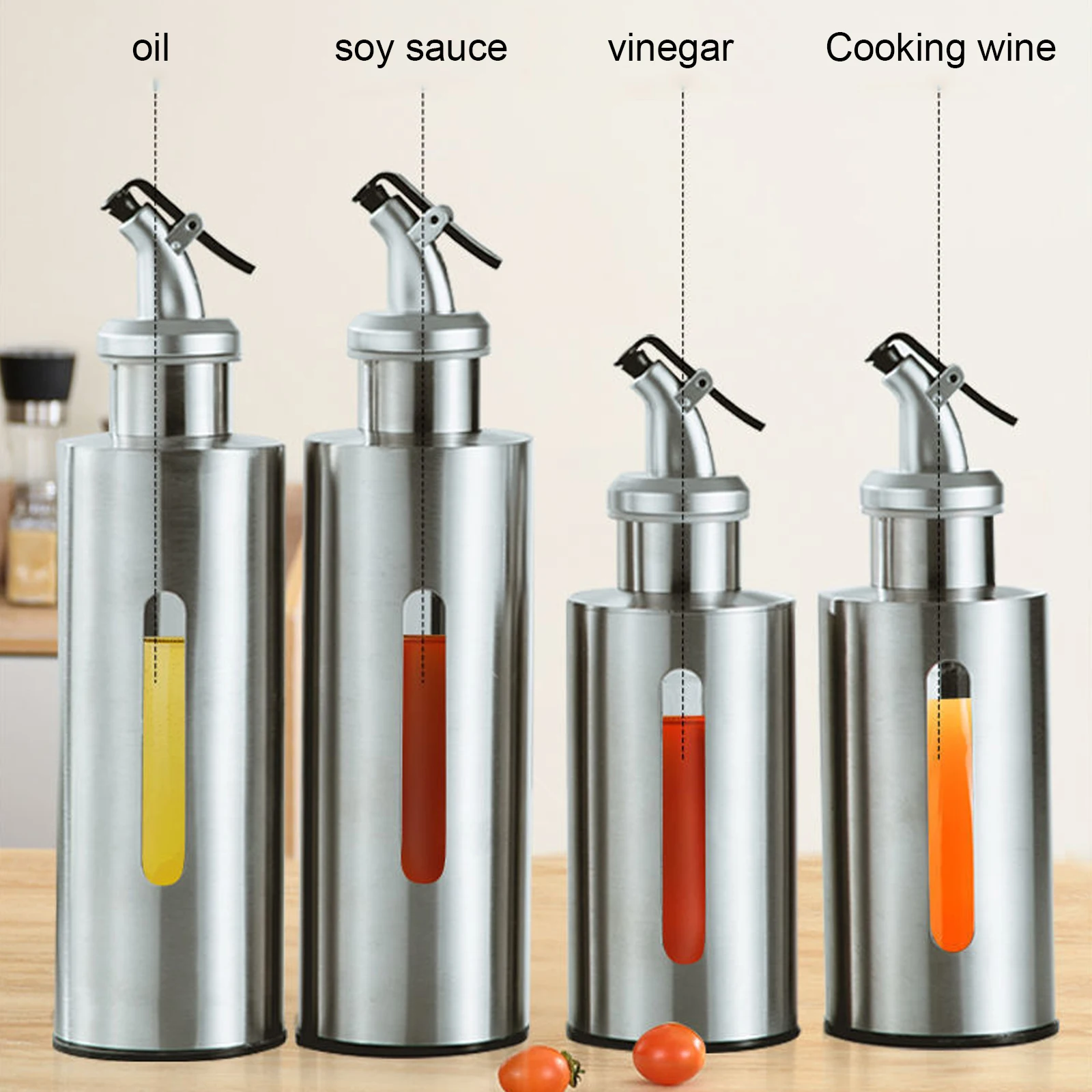 

Stainless Steel Oil Bottle Portable Kitchen Leak-proof Vinegar Sauce Holder Dispenser Visual Empty Can Gift Seasoning Baking
