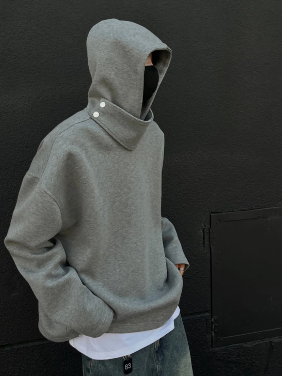 

American High Street Anti-Social Functionali Hoodie Men's High Collar Jaet Casual Loose Heavy Top Space Cotton Fabric