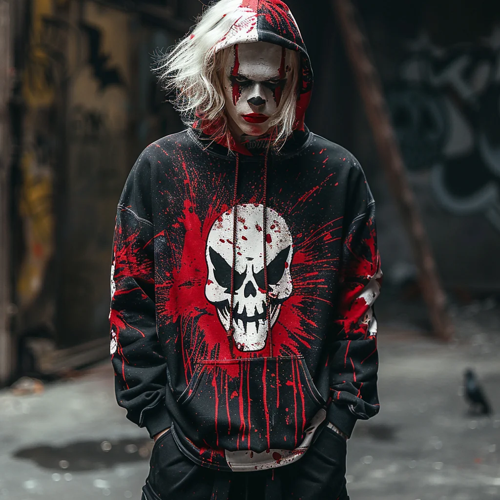 Men's round neck long sleeved winter pullover sweatshirt plus size sportswear Halloween clown print gothic pullover sweatshirt