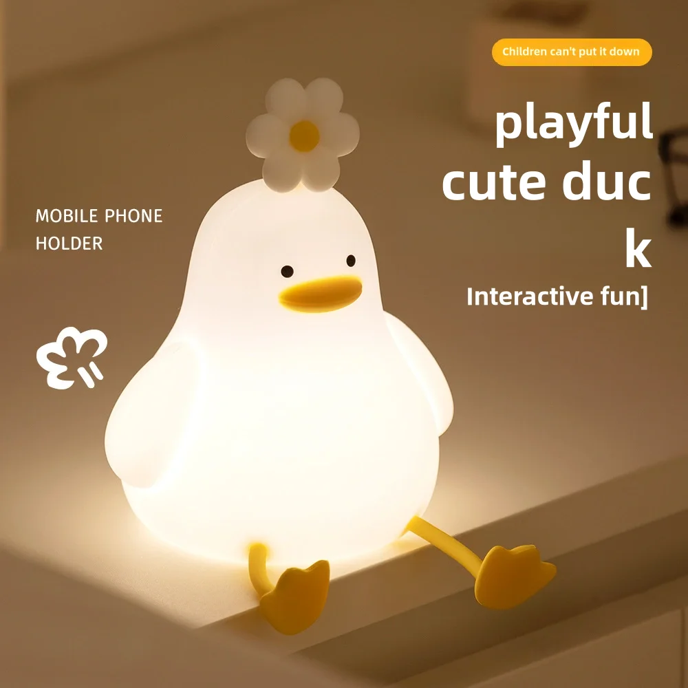 

Flower Duck Patting Sensor Night Light Interactive Playful Silicone Patting Bedroom Bedside Lamp Charging Atmosphere