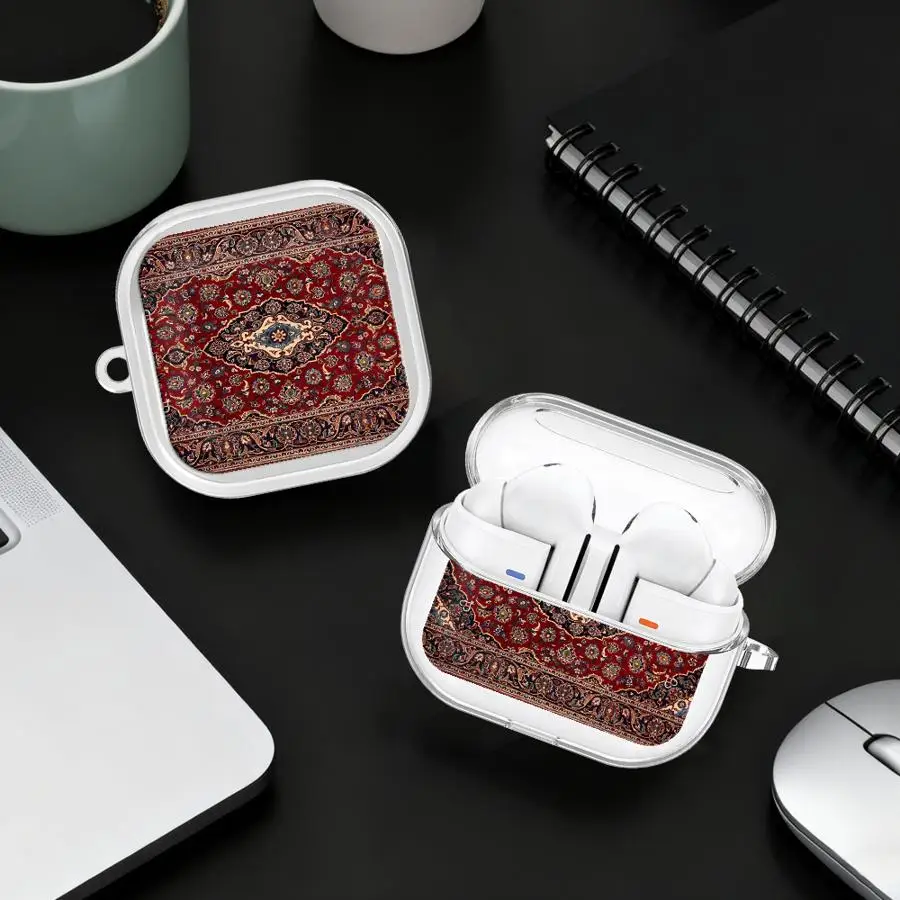 

Clear Earphone Cases Cover With Hook Case For Samsung Galaxy Buds 3 FE 3Pro 4 Pro 2 Live 2Pro 4Pro Persian Carpet Patterns
