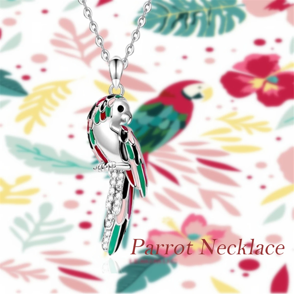 Exquisite Colorful Dripping Parrot Rhinestone Pendant Necklace for Women Cute Cartoon Bird Animal Jewelry Fashion Birthday Gifts