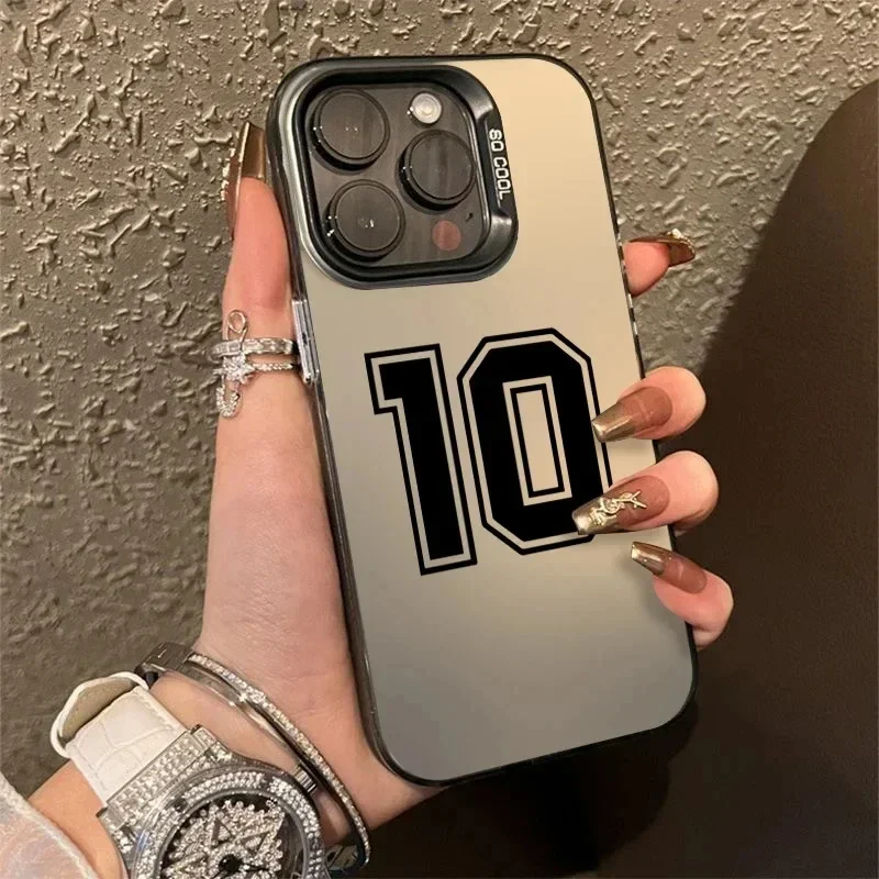 Lucky Numbers Football Electroplate Silver IMD Phone Case For iPhone 15 14 13 12 11 Pro Max XS X XR 7 8 Plus Shockproof Cover