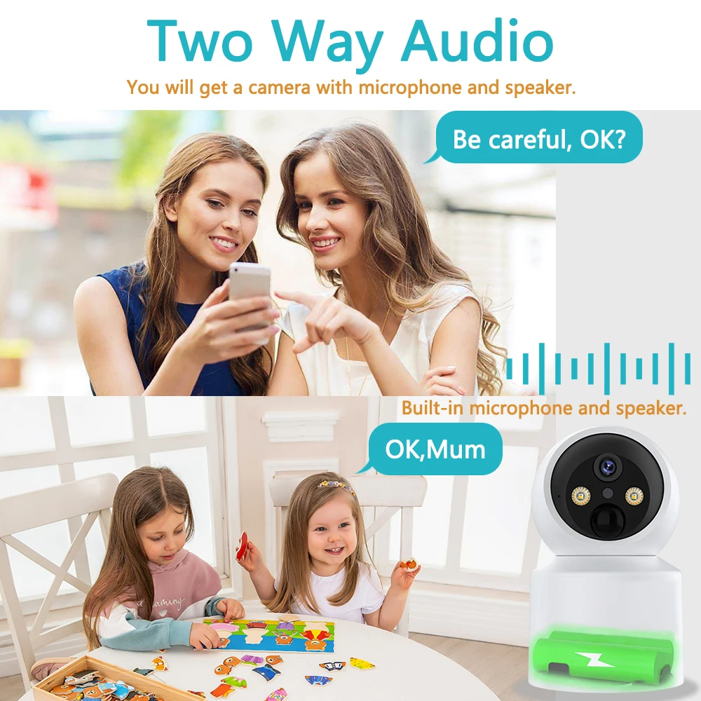 5MP WiFi Baby Battery EseeCloud Indoor Ai Human Tracking Ptz Ip Camera WIFI Connection Wireless Sd Storage Security Protection