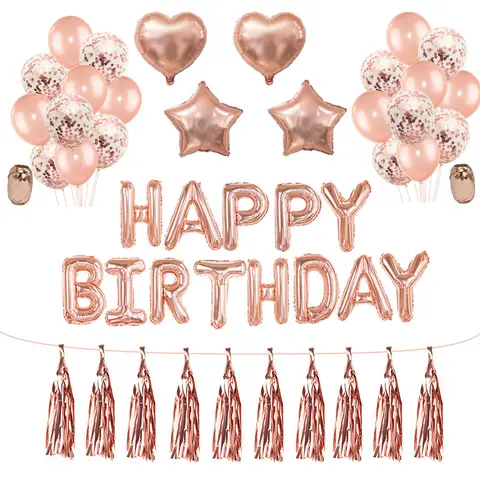 Rose Gold Party Balloons with Happy Birthday Letters ZQNYCY