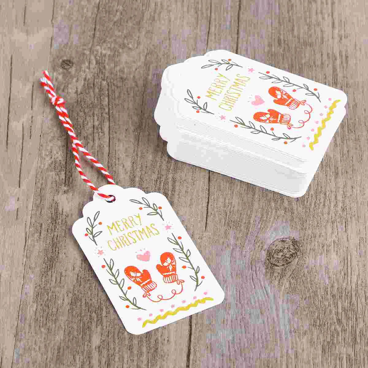 

4packs 50pcs/pack Printed Christmas Tags Merry Christmas Be Happy Craft Tags Hanging Labels with String for Home Decoration